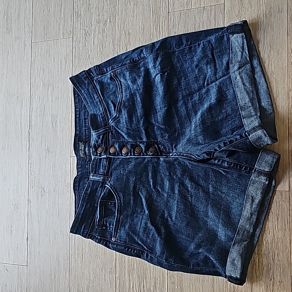 Dark Blue Denim Button-Front Women's Shorts
